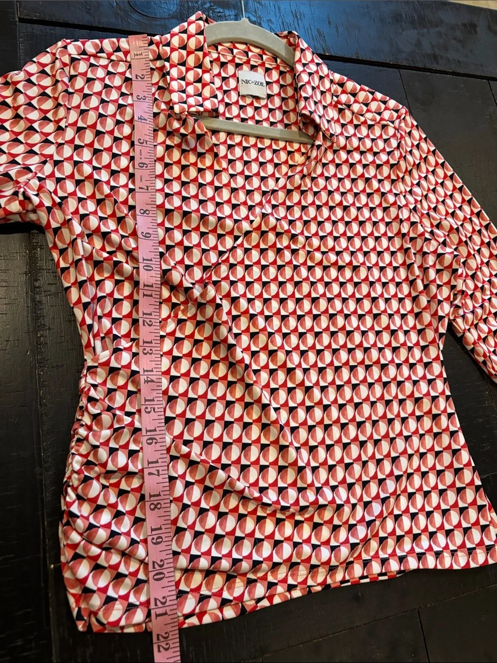 NIC+ZOE Geo Circles Vneck Red White Geometric Wrap Long Sleeve Top Small - Picture 9 of 11